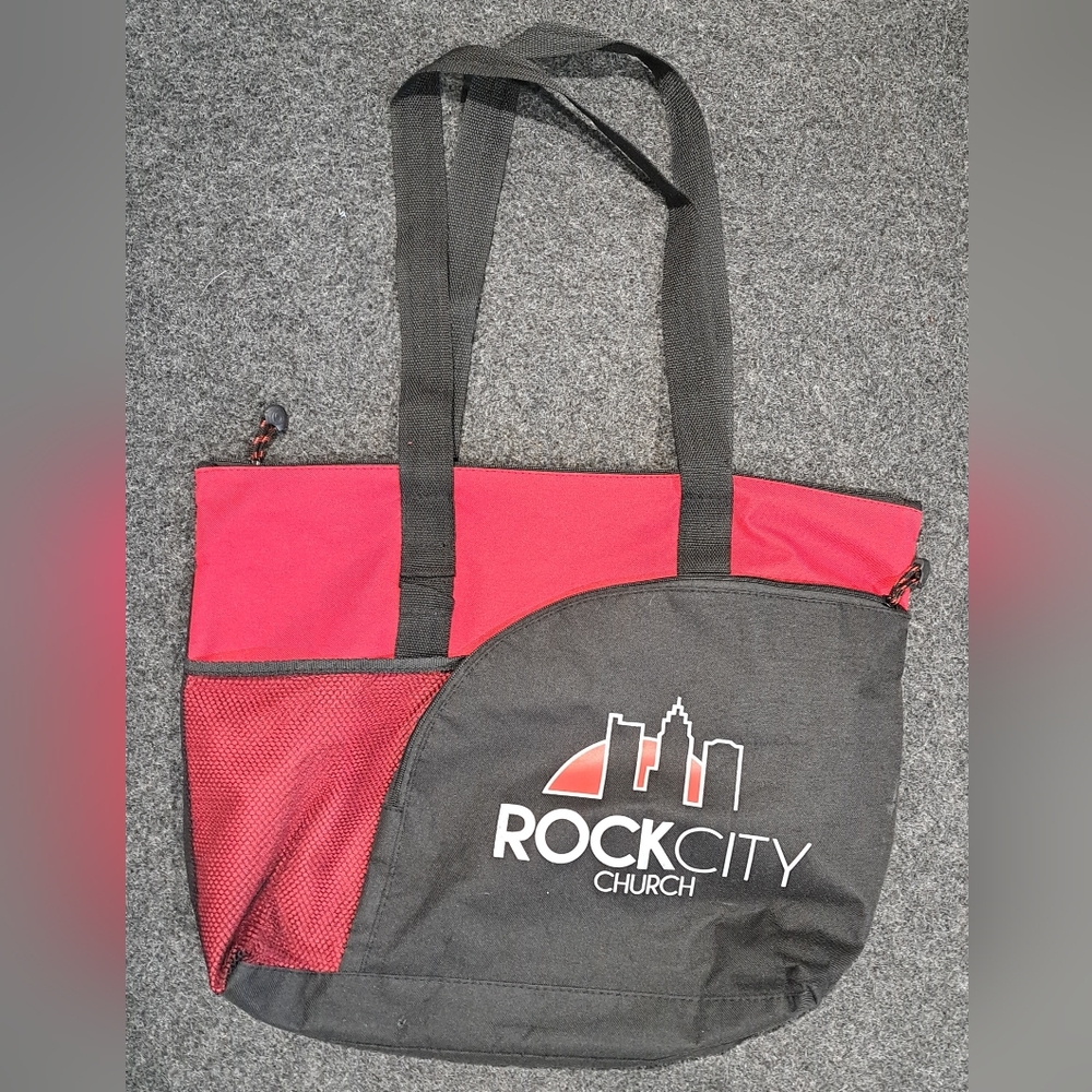 Leeds black and red zippered tote/briefcase Rock City Church original logo, NEW